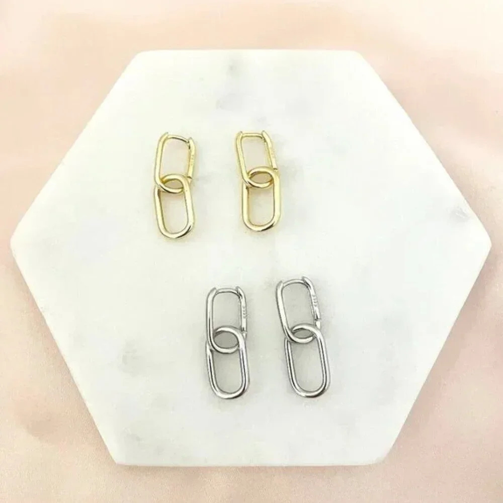 925 Sterling Silver Link Earrings Dangle Chain Earrings Minimalist Earrings - Picture 2 of 7